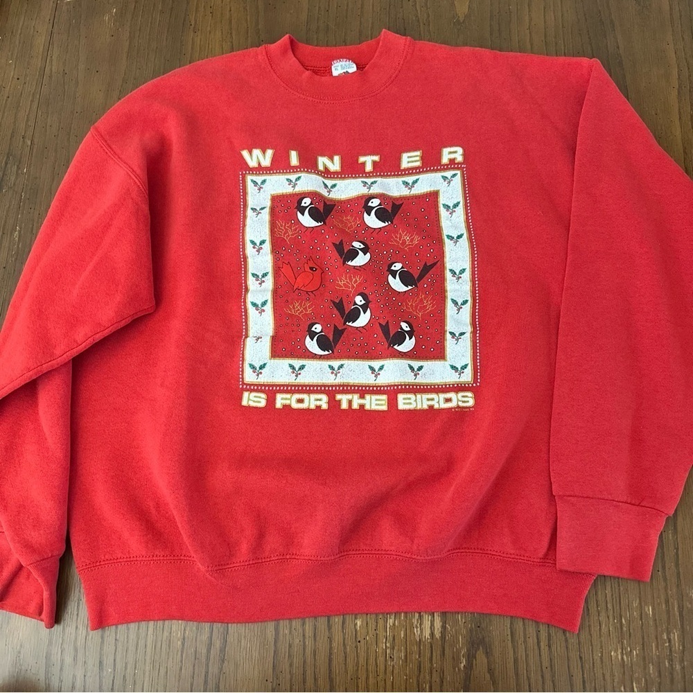 Vintage fruit of the loom Winter is for the birds crew neck XL